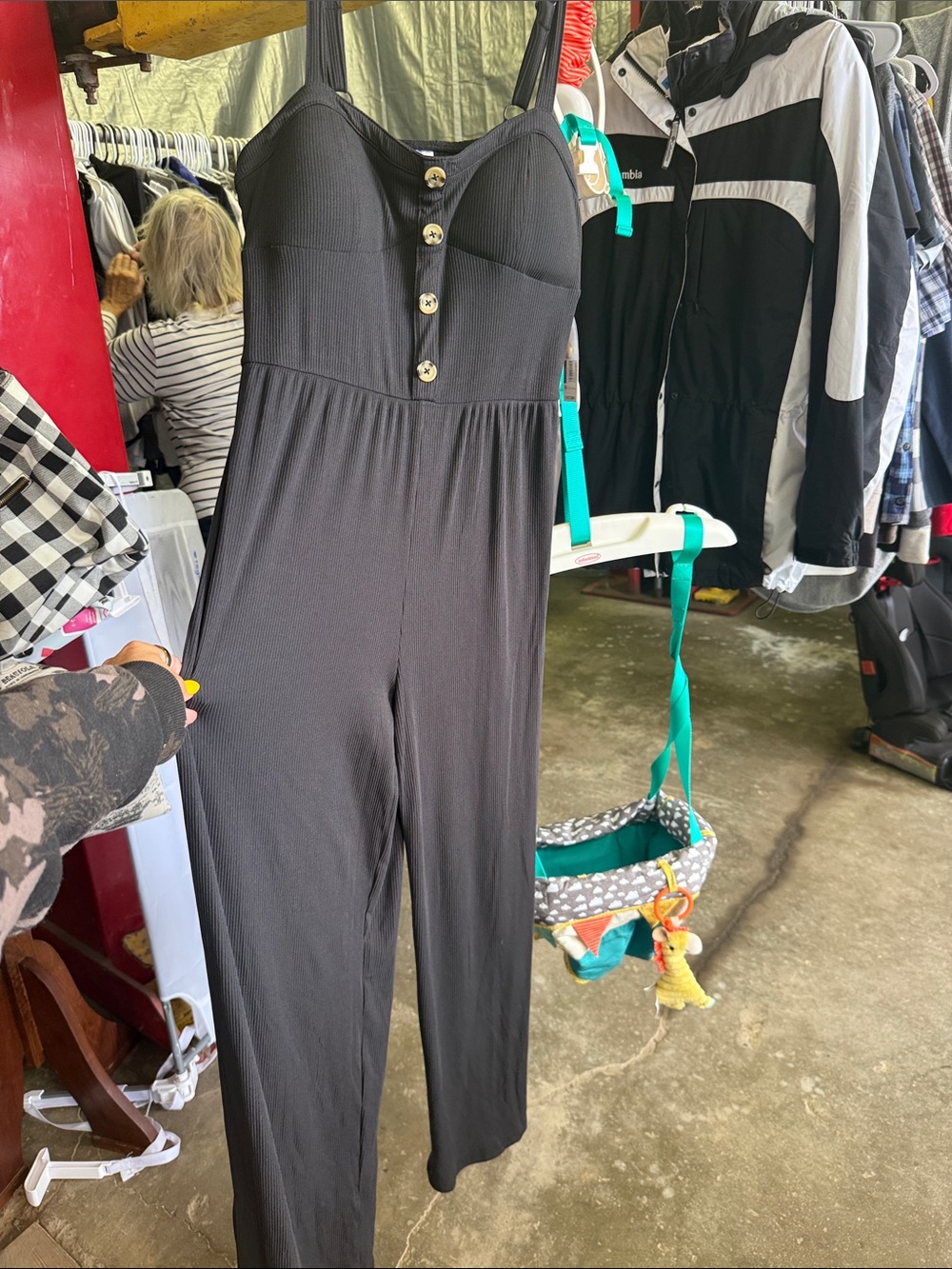 No Boundaries Black Button-Front Jumpsuit with Spaghetti Straps